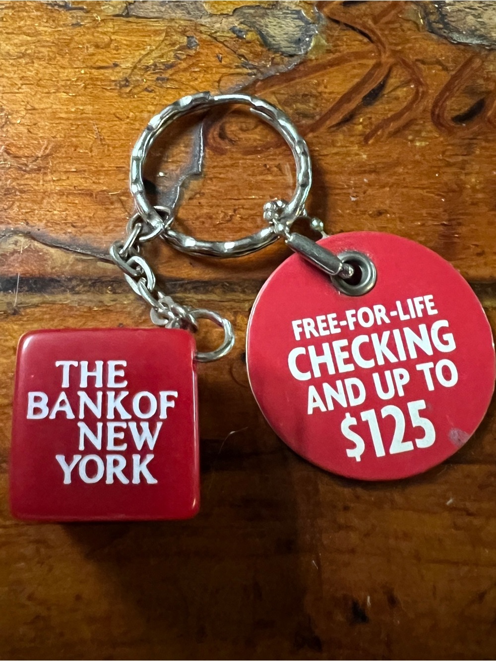 Red Promotional Keychain with 'The Bank of New York' Branding